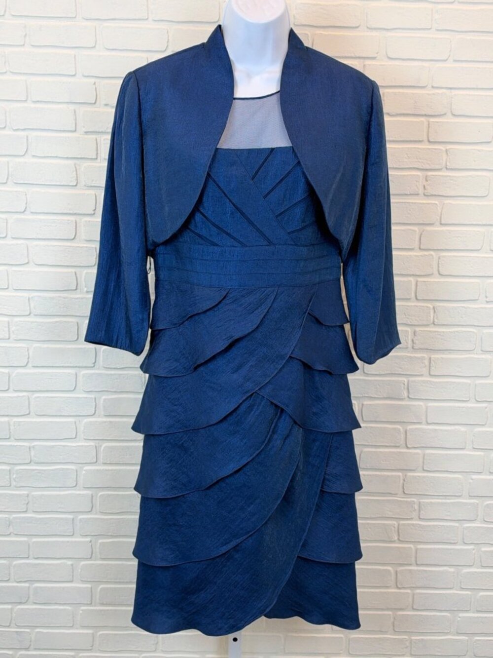 Adrianna Papell Occasions Tiered Shift Dress & Jacket Navy 6